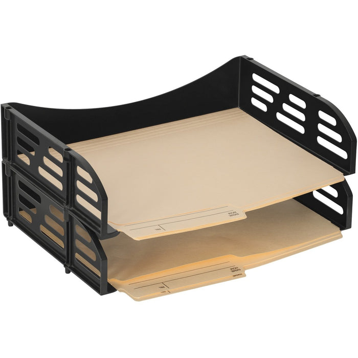 Merangue Desk Tray - Desktop - Interlockable, Stackable - Black - 2 / Pack