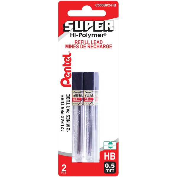 Pentel Super Hi-Polymer Pencil Refil - 0.5 mm (0.02") , Fine Point - HB - Break Resistant, Wear Resistant, Strong - 12 / Tube