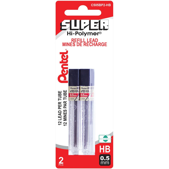Pentel Super Hi-Polymer Pencil Leads 0.5 mm HB 12 - 0.5 mm (0.02") , Fine Point - HB - Break Resistant, Wear Resistant, Strong - 12 Leads/Tube - 2 / Pack