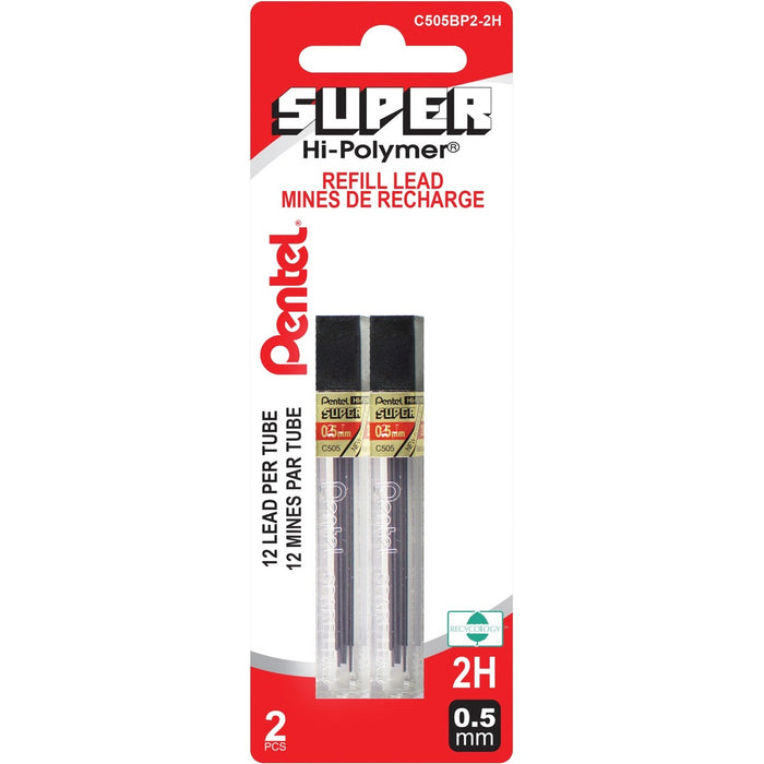 Pentel Super Hi-Polymer Pencil Leads 2H 0.5 mm - 0.5 mm (0.02") , Fine Point - 2H - Break Resistant, Wear Resistant, Strong - 12 Leads/Tube - 2 / Pack
