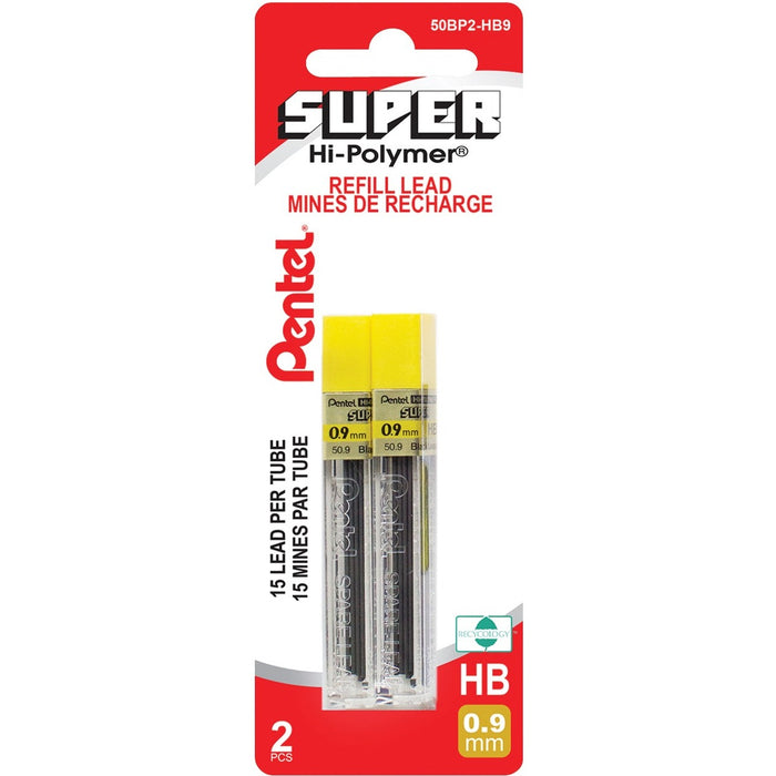 Pentel Super Hi-Polymer Pencil Leads HB 0.9 mm - 0.9 mm (0.04") , Fine Point - HB - Break Resistant - 12 Leads/Tube - 2 / Pack