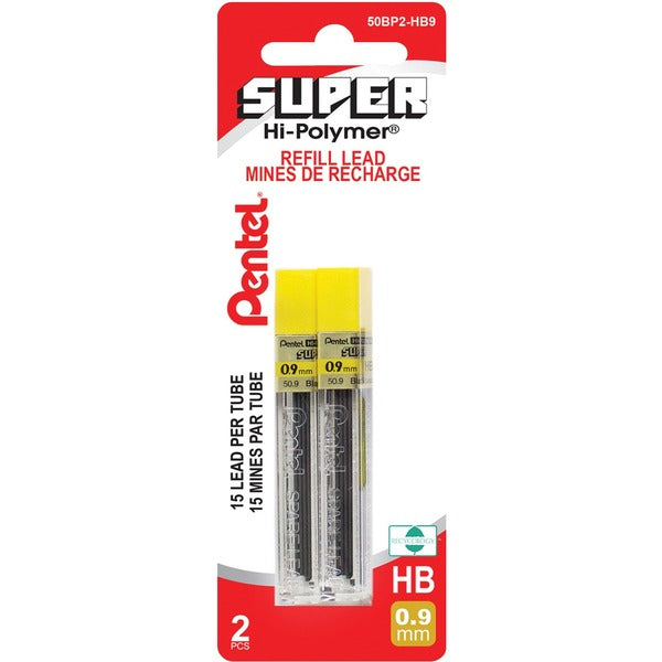 Pentel Super Hi-Polymer Pencil Refil - 0.9 mm (0.04") , Fine Point - HB - Break Resistant - 12 / Tube