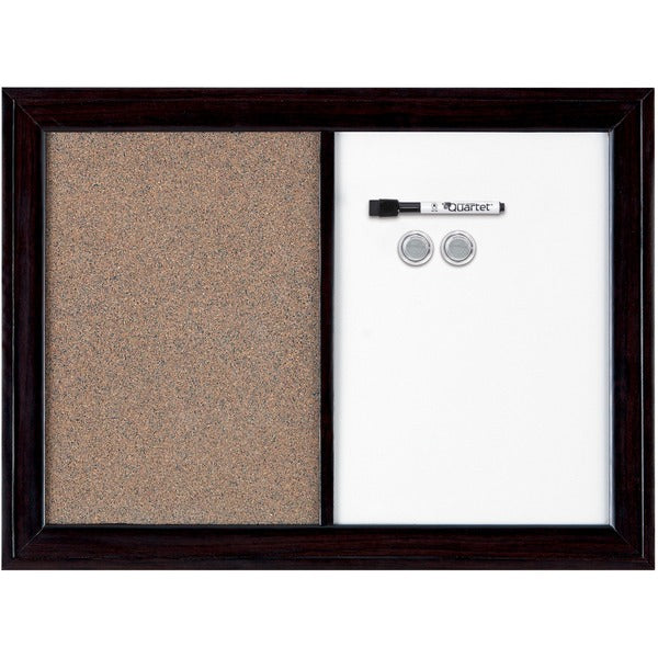 Quartet Combination Board - 24" (609.60 mm) Board Height x 36" (914.40 mm) Board Width - Magnetic - Dark Brown Frame - 1 Each