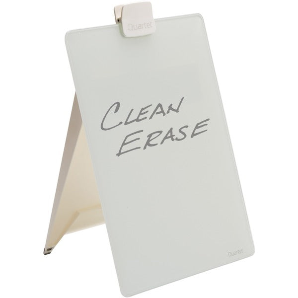 Quartet Dry Erase Board Easel - 9" (22.86 cm) Width x 11" (27.94 cm) Height - White Glass Surface - Rectangle - Desktop - Storage Slot, Stain Resistant, Ghost Resistant, Durable, Reusable - 1 Each