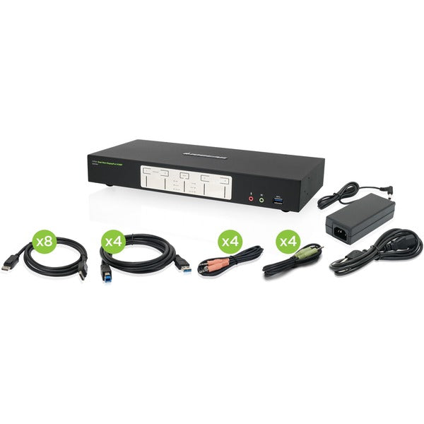 IOGEAR 4-Port 4K Dual View DisplayPort KVMP with USB 3.0 Hub and Audio (TAA) - 4 Computer(s) - 1 Local User(s) - 4096 x 2160 - 8 x USB - 10 x DisplayPort - Desktop