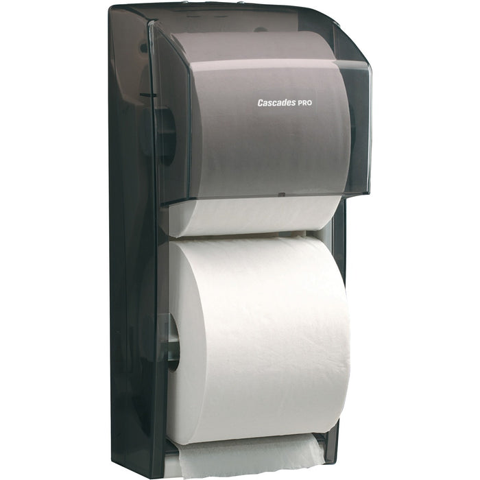 Cascades PRO Tissue Dispenser - Roll Dispenser - 13.63" (346.08 mm) Height x 6.62" (168.27 mm) Width x 6" (152.40 mm) Depth - Plastic - Black - Locking Cover, Transparent - 1 Each