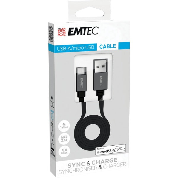 EMTEC USB-A to Micro-USB T700 - 4 ft (1.22 m) USB Data Transfer Cable for Smartphone, Tablet - First End: 1 x USB Type A - Male - Second End: 1 x Micro USB - Male - 1 Each