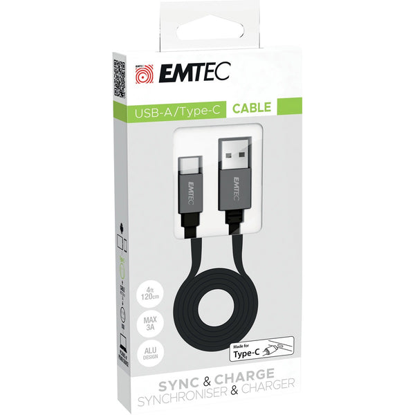 EMTEC USB-A to Type-C T700 - 4 ft (1.22 m) USB Data Transfer Cable for Smartphone, Tablet - First End: 1 x USB Type A - Male - Second End: 1 x USB Type C - Male - 1 Each