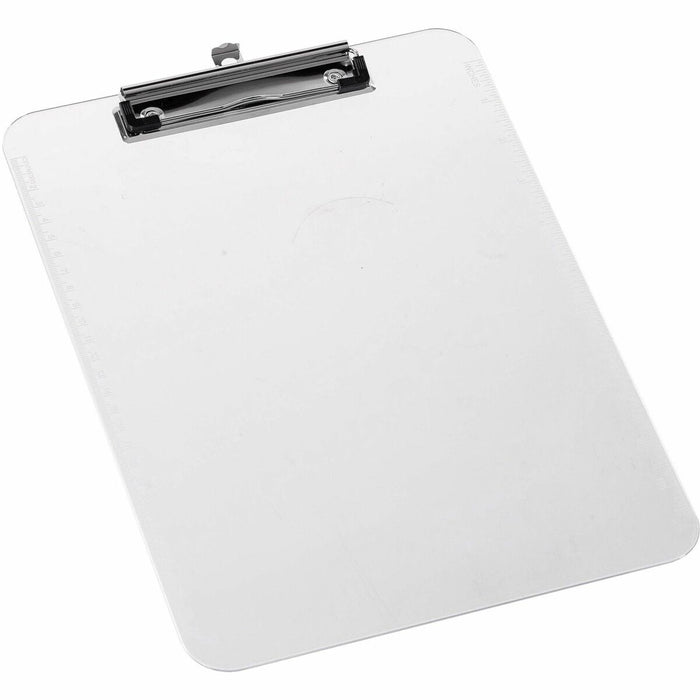 Business Source Flat Clip Clipboard - 9" (228.60 mm) x 12" (304.80 mm) Sheet Size - Plastic - Clear - 1 Each