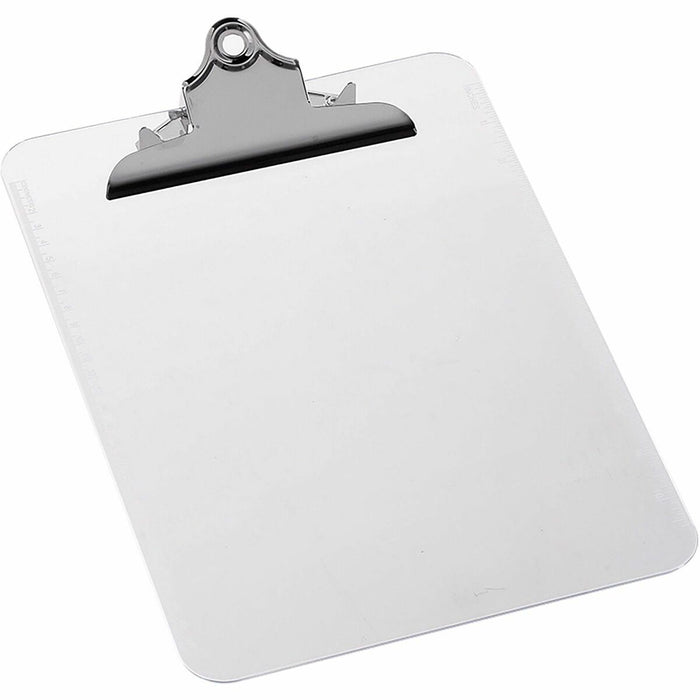 Business Source Spring Clip Plastic Clipboard - 8 1/2" (215.90 mm) x 11" (279.40 mm) Sheet Size - Spring Clip - Plastic - Clear - 1 Each