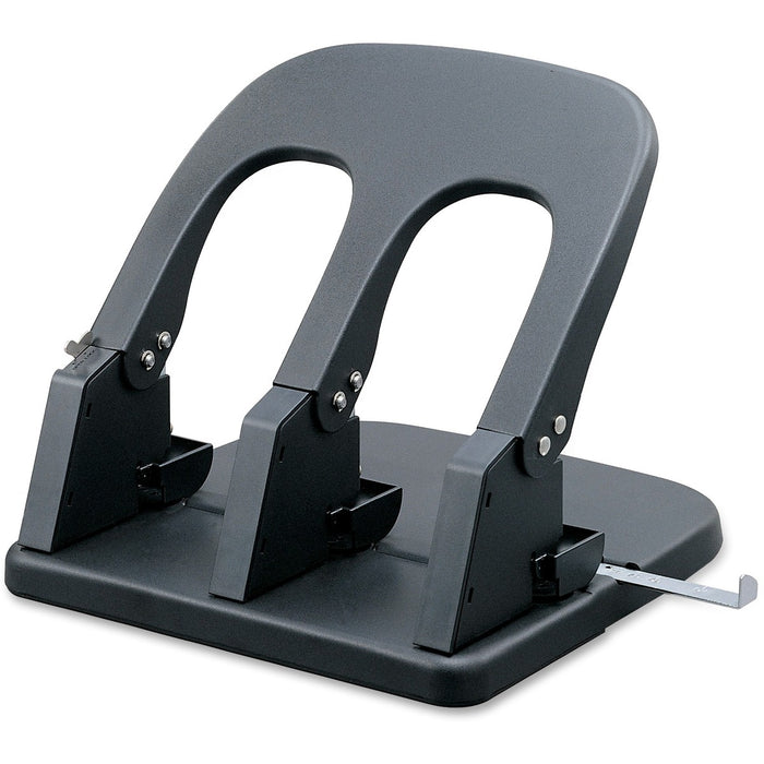 Business Source Adjustable Three-hole Punch - 3 Punch Head(s) - 100 Sheet - Die-cast Metal - 10.20" (259.08 mm) Width x 10.40" (264.16 mm) Depth x 6.20" (157.48 mm) Height - Black