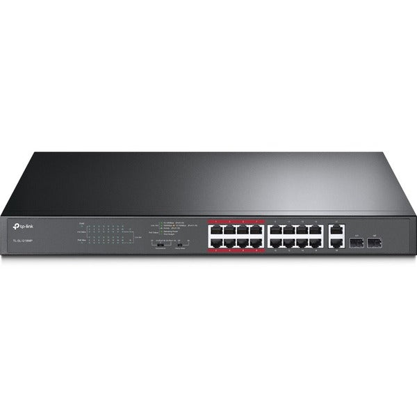 TP-Link 16-Port 10/100Mbps + 2-Port Gigabit Unmanaged PoE Switch - 16 Ports - Fast Ethernet - 10/100Base-T - 2 Layer Supported - Modular - 2 SFP Slots - 15 W Power Consumption - 250 W PoE Budget - Twisted Pair, Optical Fiber - PoE Ports - 1U - Rack-mounta