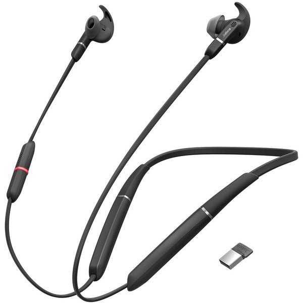 Jabra EVOLVE 65e UC Earset - Microsoft Teams Certification - Alexa, Siri, Google Assistant - Stereo - USB 2.0 - Wireless - Bluetooth - 98.4 ft - 20 Hz - 20 kHz - Behind-the-neck, Earbud - Binaural - In-ear - Noise Cancelling, MEMS Technology Microphone -