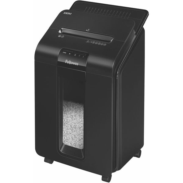 Fellowes AutoMax™ 100M Auto Feed Shredder - Non-continuous Shredder - Micro Cut - 100 Per Pass - for shredding Paper, Staples, Credit Card, Paper Clip - 0.2" (3.97 mm) x 0.4" (9.92 mm) Shred Size - P-4 - 1.60 in/s (40.64 mm/s) - 8.6" (218.95 mm) Thr