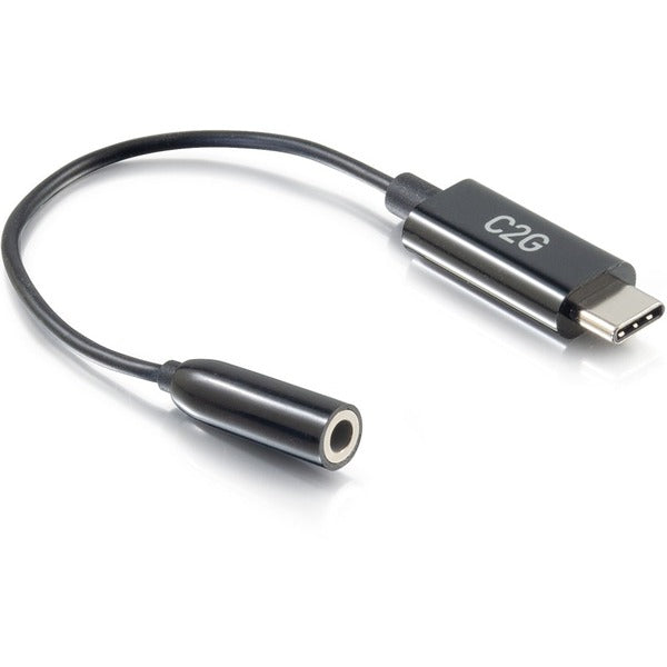 C2G USB C to AUX 3.5mm Audio Adapter Converter - USB Type-C - 0.4" (10 mm) Mini-phone/USB Audio Cable for Headphone, Speaker, Smartphone, Tablet, Audio Device - First End: 1 x Mini-phone Stereo Audio - Female - Second End: 1 x USB 3.1 Type C - Male - Blac
