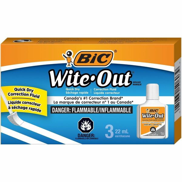 Wite-Out Correction Fluid - 20 mL - White - Quick Drying - 3 / Pack