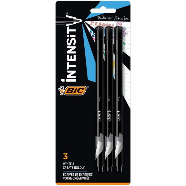 BIC Intensity Fineliner Markers Pens - Fine Point (0.4mm), Black, 3-Count Pack, Assorted Markers for Adult colouring and Activity Kits