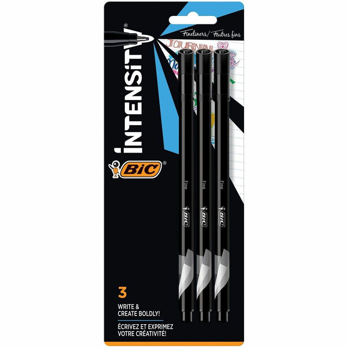 BIC Intensity Fineliner Markers Pens - Fine Point (0.4mm), Black, 3-Count Pack, Assorted Markers for Adult colouring and Activity Kits