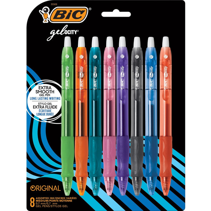 BIC Gel-ocity Original Assorted Fashion colours Gel Pens, Medium Point (0.7mm), 8-Count Pack, Retractable Gel Pens With Comfortable Grip - Retractable - Assorted Ink - Gel-based - 8 Pack