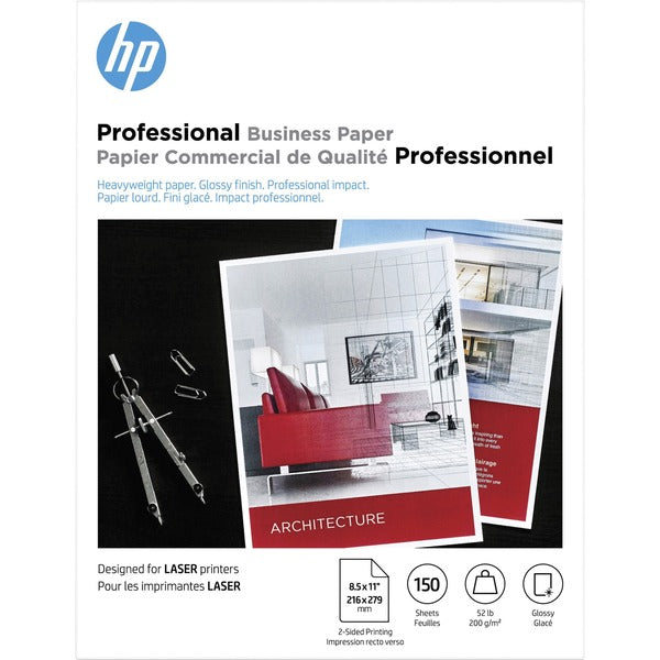 HP Glossy Brochure Paper - White - 97 Brightness - Letter - 8 1/2" (215.90 mm) x 11" (279.40 mm) - 52 lb (23586.80 g) Basis Weight - 200 g/m&#178; Grammage - Smooth, Glossy - White - 150 / Pack