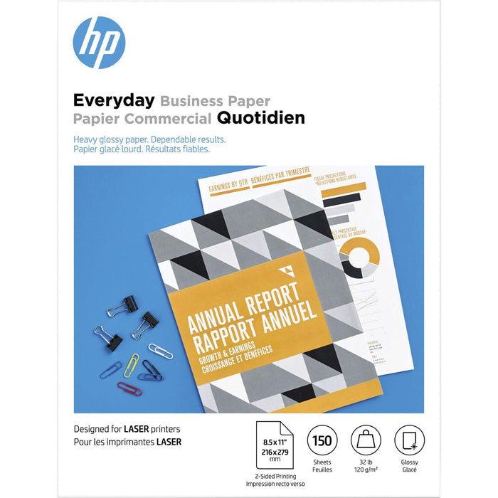 HP 32 lb. Laser Printer Paper - 95 Brightness - Letter - 8 1/2" (215.90 mm) x 11" (279.40 mm) - 32 lb (14514.96 g) Basis Weight - 120 g/m² Grammage - Glossy - White - 1 Pack