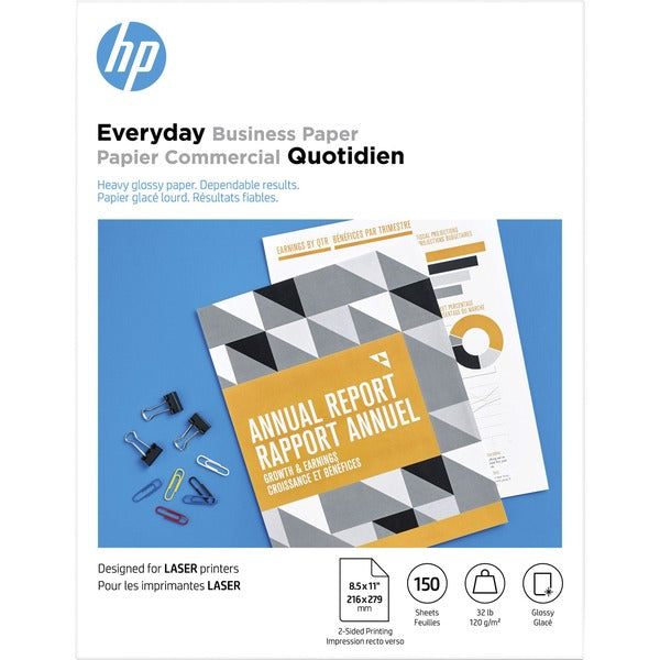 HP 32 lb. Laser Printer Paper - 95 Brightness - Letter - 8 1/2" (215.90 mm) x 11" (279.40 mm) - 32 lb (14514.96 g) Basis Weight - 120 g/m² Grammage - Glossy - White - 1 Pack