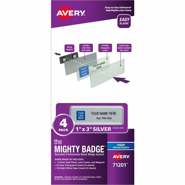 The Mighty Badge&reg; Mighty Badge Professional Reusable Name Badge System - Plastic - Silver