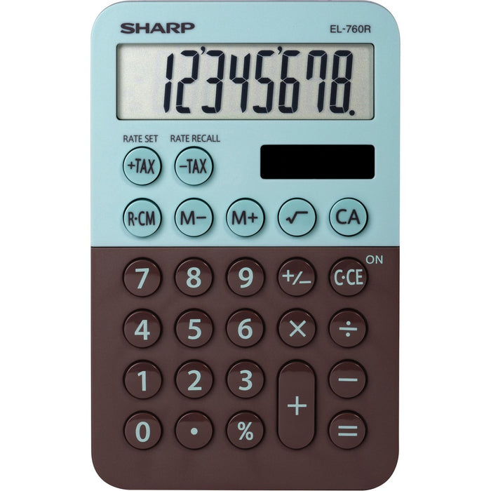 Sharp 8-digit Large Desktop Calculator - 3-Key Memory, Dual Power, Angled Display, Automatic Power Down, Extra Large Key - 8 Digits - LCD - Battery/Solar Powered - 1 x LR54 - 0.9" (23 mm) Height x 3" (76 mm) Width x 4.7" (120 mm) Depth - Mint - Plastic -