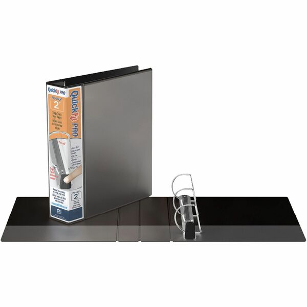 QuickFit PRO Heavy-Duty Single-Touch View Binder, Locking D Rings, 2 Inch, Black - 2" (50.80 mm) Binder Capacity - Letter - 8 1/2" (215.90 mm) x 11" (279.40 mm) Sheet Size - 500 Sheet Capacity - 3 x 2" (50.80 mm) Ring - Fastener: D-Ring - Pocket: Inside F