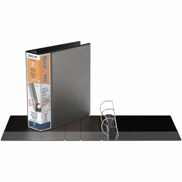 QuickFit PRO Heavy-Duty Single-Touch View Binder, Locking D Rings, 3 Inch, Black - 3" (76.20 mm) Binder Capacity - Letter - 8 1/2" (215.90 mm) x 11" (279.40 mm) Sheet Size - 600 Sheet Capacity - 3 x 3" (76.20 mm) Ring - Fastener: D-Ring - Pocket: Inside F