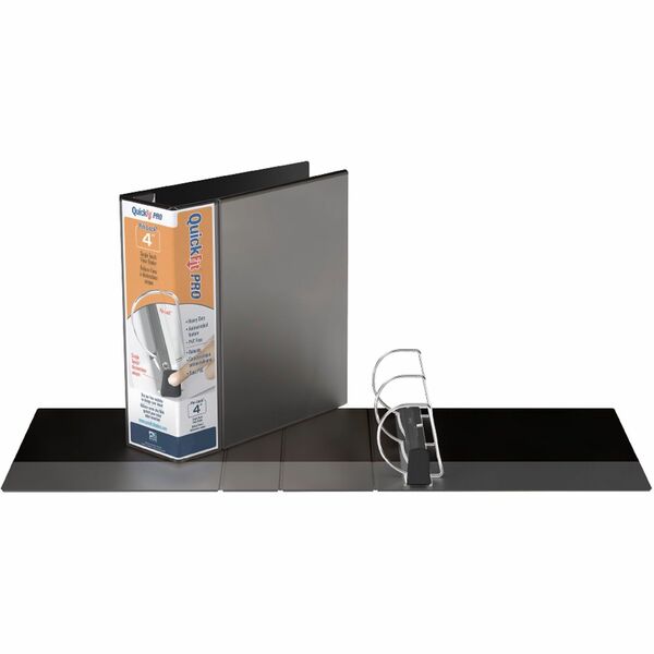 QuickFit PRO Heavy-Duty Single-Touch View Binder, Locking D Rings, 4 Inch, Black - 4" (101.60 mm) Binder Capacity - Letter - 8 1/2" (215.90 mm) x 11" (279.40 mm) Sheet Size - 700 Sheet Capacity - 3 x 4" (101.60 mm) Ring - Fastener: D-Ring - Pocket: Inside