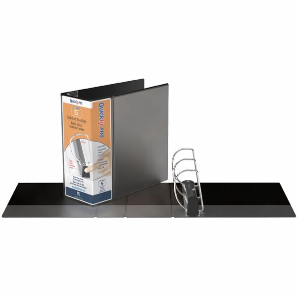 QuickFit PRO Heavy-Duty Single-Touch View Binder, Locking D Rings, 5 Inch, Black - 5" (127 mm) Binder Capacity - Letter - 8 1/2" (215.90 mm) x 11" (279.40 mm) Sheet Size - 1000 Sheet Capacity - 3 x 5" (127 mm) Ring(s) - Fastener(s): D-Ring - Pocket(s): In