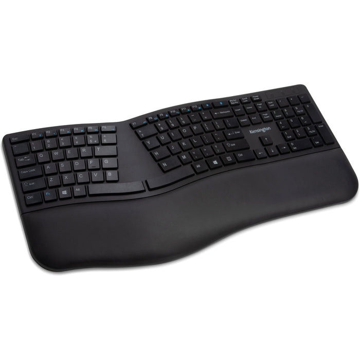 Kensington Pro Fit Ergo Wireless Keyboard - Wireless Connectivity - Bluetooth/RF - 2.40 GHz - USB Interface - Black