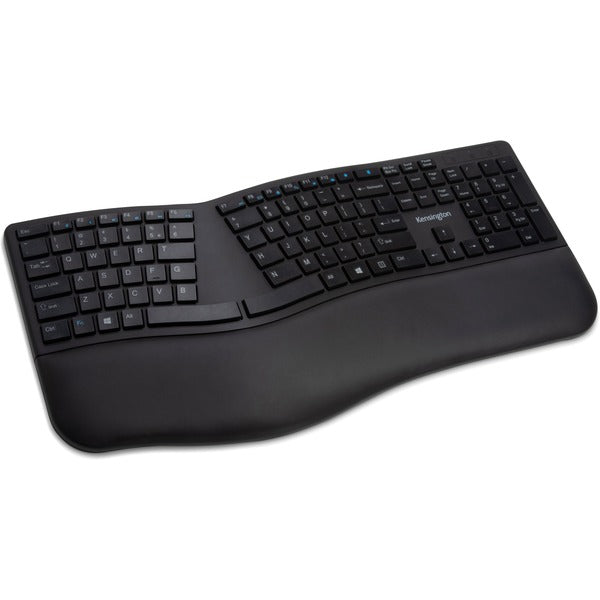 Kensington Pro Fit Ergo Wireless Keyboard - Wireless Connectivity - Bluetooth/RF - 2.40 GHz - USB Interface - Black
