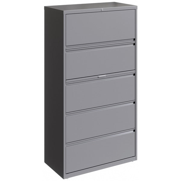 Lorell Fortress Series Lateral File w/Roll-out Posting Shelf - 36" (914.40 mm) Width x 18.6" (472.95 mm) Depth x 67.6" (1717.55 mm) Height - 5 x Drawer(s) for File - Letter, Legal, A4 - Lateral - Hanging Rail, Magnetic Label Holder, Locking Drawer, Lockin