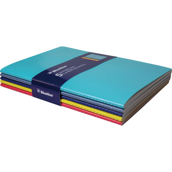 Rediform Blueline 5 Notebooks Pack - 64 Pages - Sewn - 5 3/4" (14.60 cm) x 8 1/4" (20.96 cm) Sheet Size - Assorted Cover - Soft Cover, Flexible Cover, Bleed Resistant - 5 / Pack
