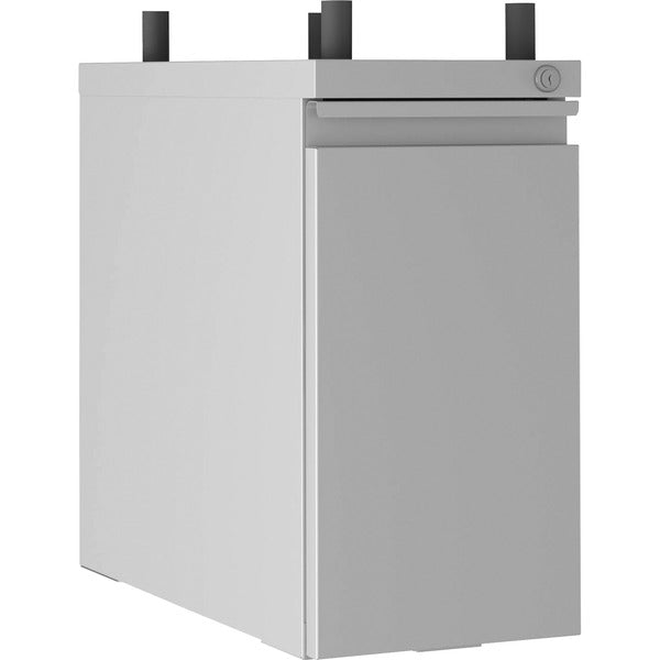 Lorell Slim Hanging Tower File Cabinet with Concealed Drawer - 10" (25.40 cm) Width x 20" (50.80 cm) Depth x 19.20" (48.77 cm) Height - Letter, Legal - Vertical - Casters, Compact, Storage Space, Hanging Rail, Key Lock - Silver - Powder Coated - Metal - R