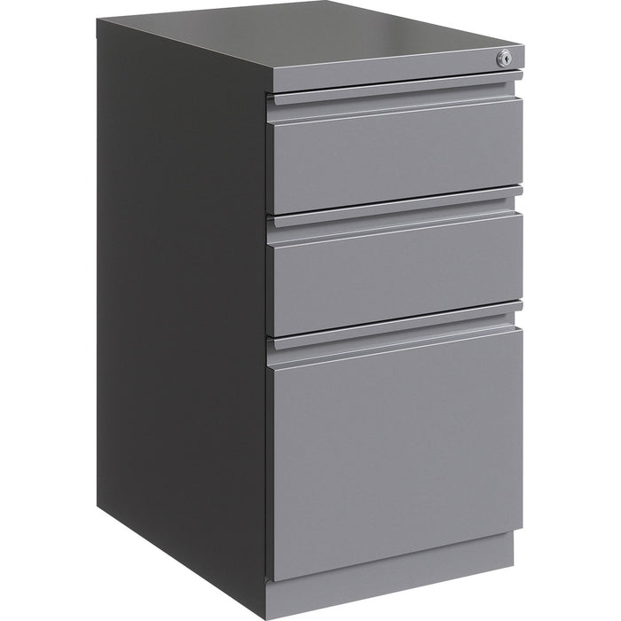 Lorell 3-drawer Box/Box/File Mobile Pedestal File - 15" (38.10 cm) Width x 19.88" (50.48 cm) Depth x 27.75" (70.48 cm) Height for Box, File - Letter - Vertical - Mobility, Ball-bearing Suspension, Removable Lock, Pull-out Drawer, Recessed Drawer, Casters,