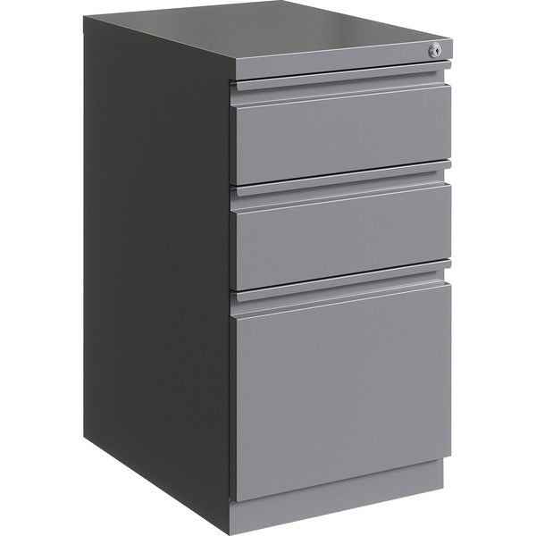 Lorell 3-drawer Box/Box/File Mobile Pedestal File - 15" (381 mm) Width x 19.9" (504.83 mm) Depth x 27.7" (704.85 mm) Height for Box, File - Letter - Vertical - Mobility, Ball-bearing Suspension, Removable Lock, Pull-out Drawer, Recessed Drawer, Casters, K