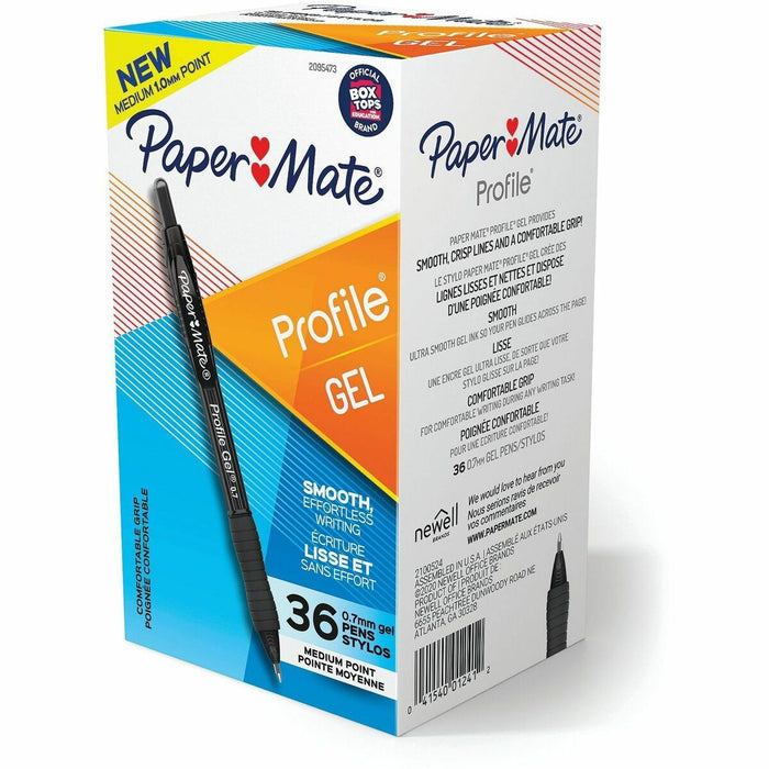 Paper Mate Profile Gel 0.7mm Retractable Pen - Retractable - Black Ink - Writing - 36 / Box