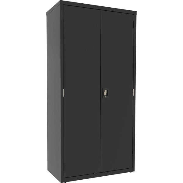 Lorell Fortress Series Janitorial Cabinet - 36" x 18" x 72" - 4 x Shelf(ves) - Hinged Door(s) - Locking System, Welded, Sturdy, Recessed Locking Handle, Durable, Removable Lock, Storage Space, Adjustable Shelf - Black - Powder Coated - Steel - Recycled