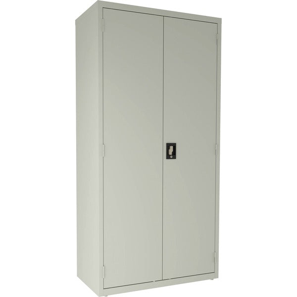 Lorell Fortress Series Janitorial Cabinet - 36" x 18" x 72" - 4 x Shelf(ves) - Hinged Door(s) - Locking System, Welded, Sturdy, Recessed Locking Handle, Durable, Removable Lock, Storage Space, Adjustable Shelf - Light Gray - Powder Coated - Recycled