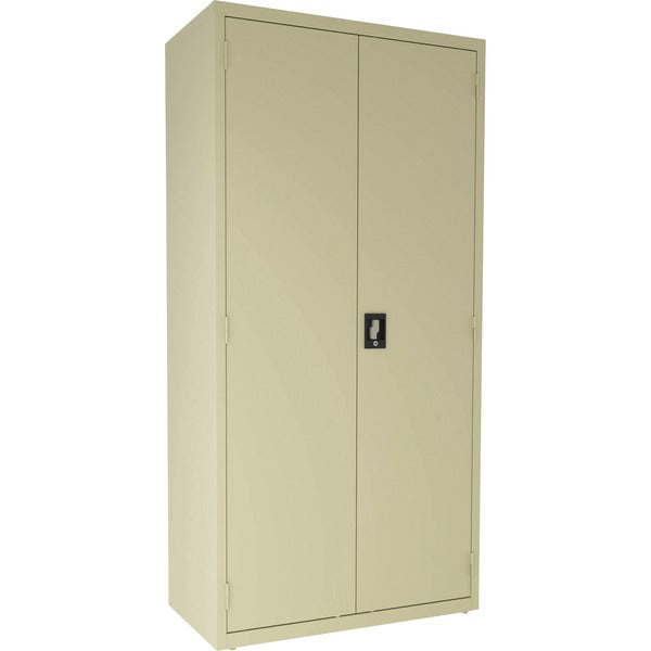 Lorell Fortress Series Janitorial Cabinet - 36" x 18" x 72" - 4 x Shelf(ves) - Hinged Door(s) - Locking System, Welded, Sturdy, Recessed Locking Handle, Durable, Powder Coat Finish, Storage Space, Adjustable Shelf - Putty - Steel - Recycled