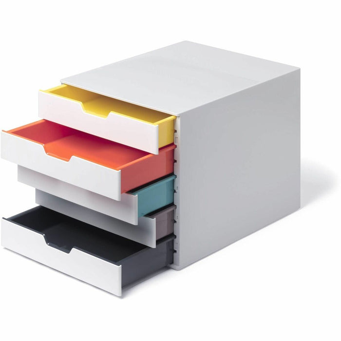 DURABLE VARICOLOR MIX 5 Drawer Desktop Storage Box, White/Multicolor - 5 Drawer(s) - 11" (279.40 mm) Height x 11.5" (292.10 mm) Width x 14" (355.60 mm) Depth - Desktop - White - Plastic - 1 Each