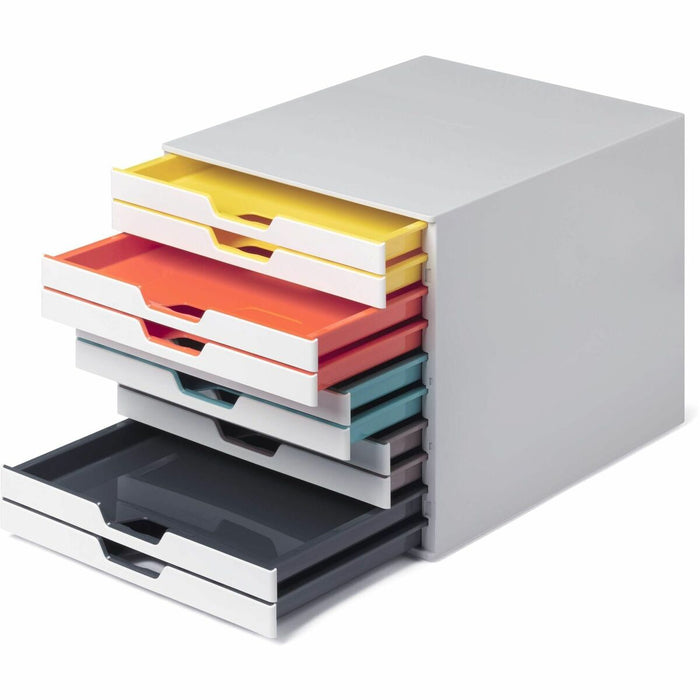 DURABLE VARICOLOR MIX 10 Drawer Desktop Storage Box, White/Multicolor - 10 Drawer(s) - 11" (279.40 mm) Height x 11.5" (292.10 mm) Width x 14" (355.60 mm) Depth - Desktop - White - Plastic - 1 Each