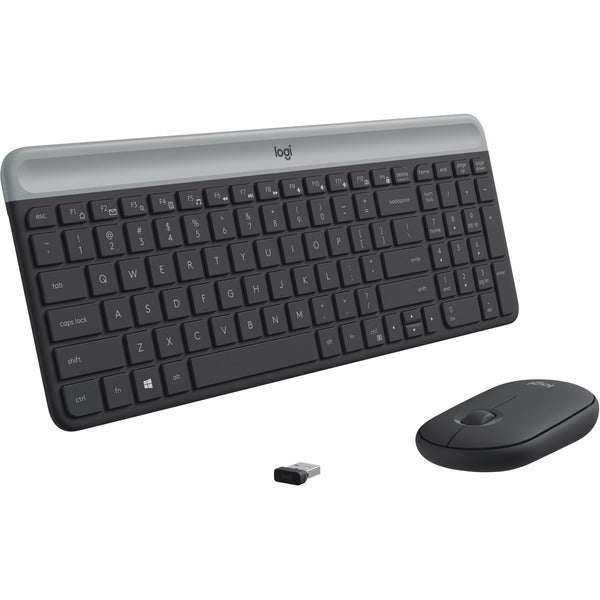 Logitech MK470 Slim Wireless Keyboard and Mouse Combo - Modern Compact Layout, Ultra Quiet - Graphite - USB Scissors Wireless RF 2.40 GHz Keyboard - English - Graphite - USB Wireless RF Mouse - Optical - 1000 dpi - Scroll Wheel - Graphite - Symmetrical -