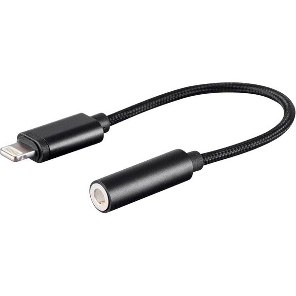 Monoprice MFi Certified Lightning to 3.5mm Audio Adapter, Nylon Braid, Black - Lightning/Mini-phone Audio Cable for Audio Device, Headphone, Speaker, iPhone, Microphone - First End: 1 x Lightning - Male - Second End: 1 x Mini-phone Audio - Female - MFI -