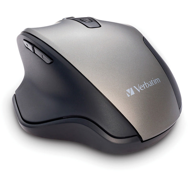 Verbatim Silent Ergonomic Wireless Blue LED Mouse - Graphite - Blue LED/Optical - Wireless - Radio Frequency - 2.40 GHz - Graphite - USB - 1600 dpi - 6 Button(s) - 1 Each