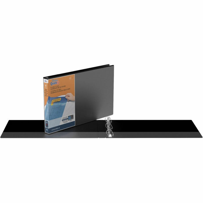 QuickFit Heavy-Duty Landscape 3-Ring Binder, D-Ring, View Binder, 1 Inch, Black - 1" (25.40 mm) Binder Capacity - Tabloid - 11" (279.40 mm) x 17" (431.80 mm) Sheet Size - 225 Sheet Capacity - 3 x 1" (25.40 mm) Ring - Fastener: D-Ring - Pocket: Inside Fron
