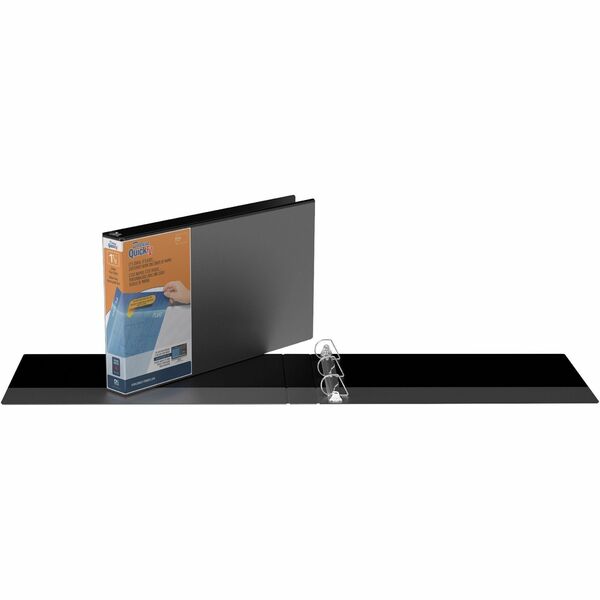QuickFit Heavy-Duty Landscape 3-Ring Binder, D-Ring, View Binder, 1.5 Inch, Black - 1 1/2" (38.10 mm) Binder Capacity - Tabloid - 11" (279.40 mm) x 17" (431.80 mm) Sheet Size - 350 Sheet Capacity - 3 x 1.50" (38.10 mm) Ring - Fastener: D-Ring - Pocket: In